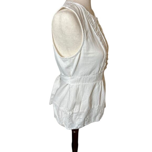 Mandarine Blue Linen White Eyelet Pin Tuck Top Medium Cottagecore Coastal - Picture 4 of 11